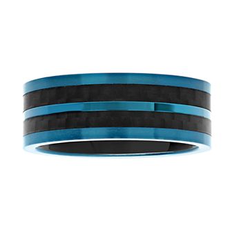 Steel Nation Men's Two-Tone Blue & Black Stainless Steel Stripe Band