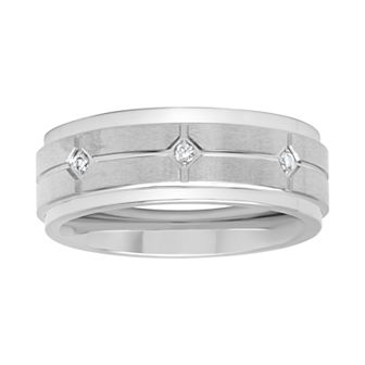 Jewelry Nation Men's Diamond Accent Cobalt Grooved Band