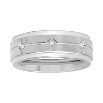 Jewelry Nation Men's Diamond Accent Cobalt Grooved Band