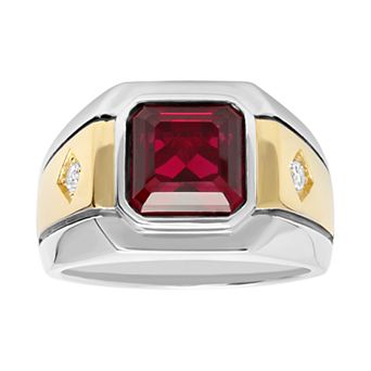 Jewelry Nation Men's Sterling 14k Gold Over Silver Lab-Created Ruby & White Sapphire Ring