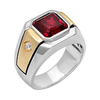 Men's Sterling 14k Gold Over Silver Lab-Created Ruby & White Sapphire Ring