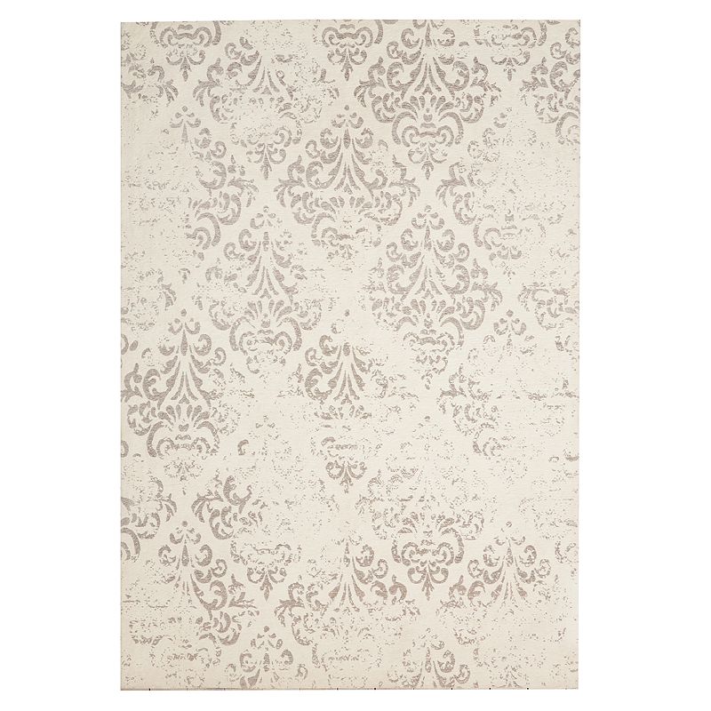 Nourison Damask Distressed Area Rug, White, 5X7 Ft