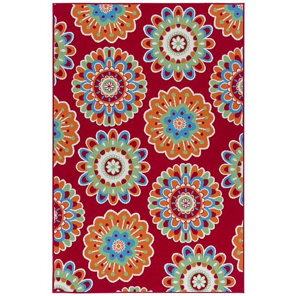 Black Floral Medallion Indoor/Outdoor Area Rug