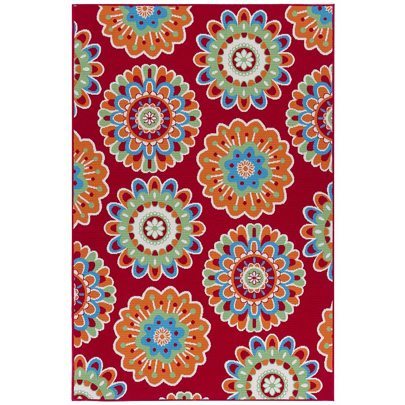 SONOMA Goods for Life Floral Medallion Indoor Outdoor Rug, Red, 2X3 Ft