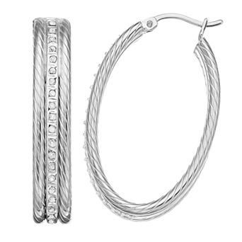 Diamond Mystique Sterling Silver Diamond Accent Oval Rope Hoop Earrings