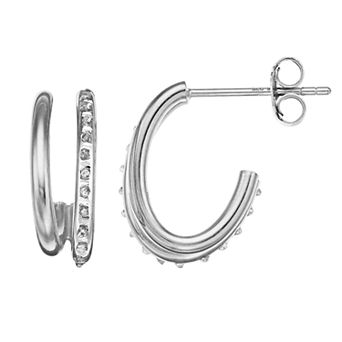 Diamond Mystique Sterling Silver Diamond Accent Double J-Hoop Earrings