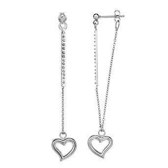 Diamond Mystique Sterling Silver Diamond Accent Heart Stick Drop Earrings