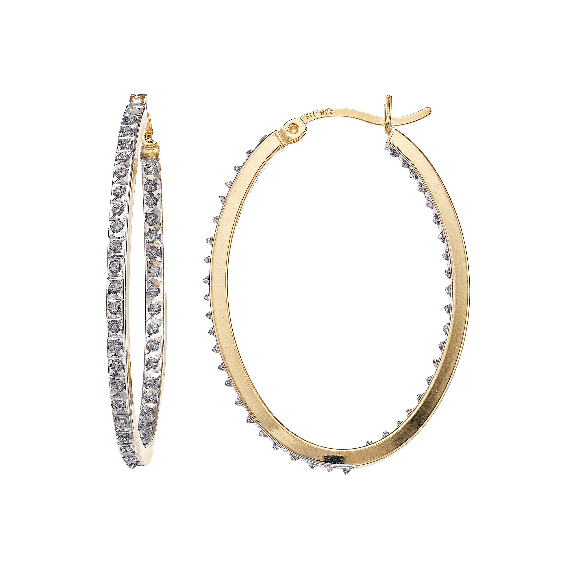 Diamond Mystique Sterling Silver Inside Out Diamond Accent Oval Hoop Earrin
