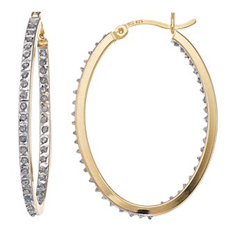 Diamond Mystique Sterling Silver Inside Out Diamond Accent Oval Hoop Earrings