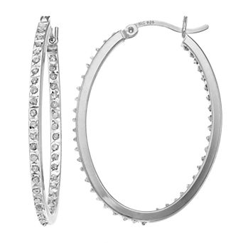 Diamond Mystique Sterling Silver Inside Out Diamond Accent Oval Hoop Earrings