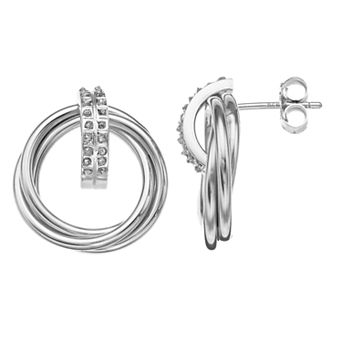 Diamond Mystique Sterling Silver Interlocking Doorknocker Post Earrings