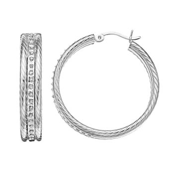 Diamond Mystique Sterling Silver Diamond Accent Rope Hoop Earrings