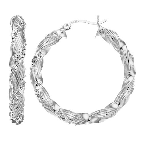 Diamond Mystique Sterling Silver Diamond Accent Ribbon Twist Hoop Earrings