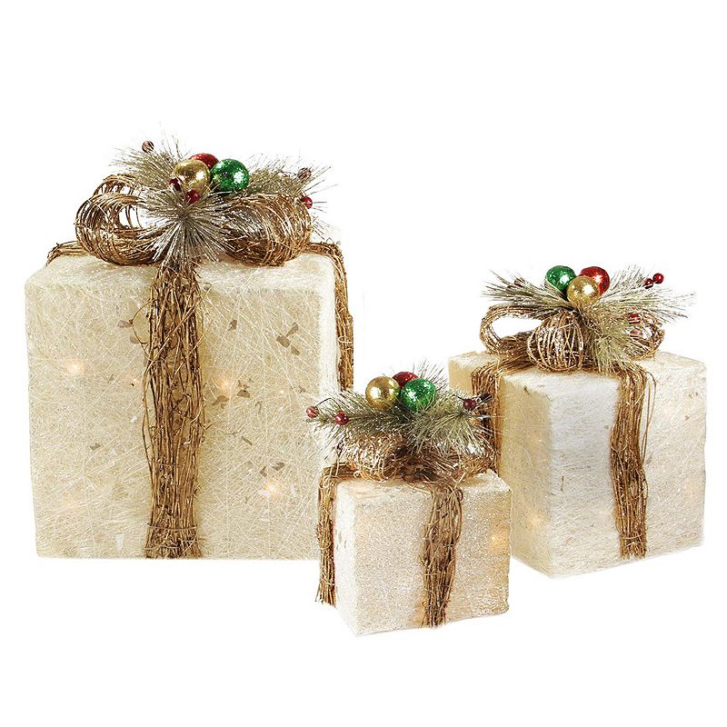 Northlight Seasonal Set of 3 Gift Boxes Christmas Decorations, White