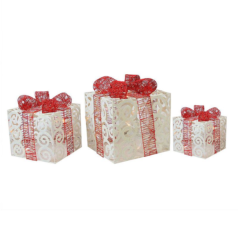 Northlight Seasonal Set of 3 Lighted Christmas Gift Boxes, White