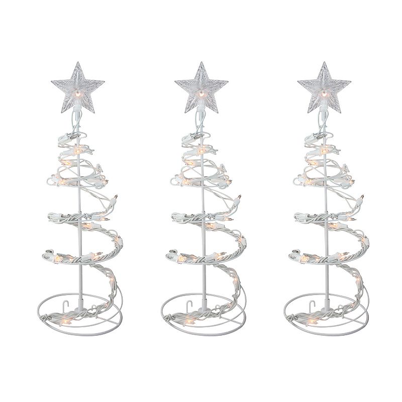 Northlight Seasonal Lit Spiral Cone Outdoor Tree Decorations (Set of 3), Wh