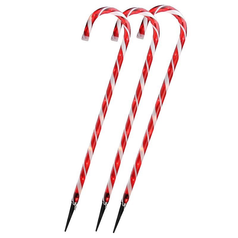 Northlight Seasonal Set of 3 Shimmering Candy Cane Christmas Pathway Marker