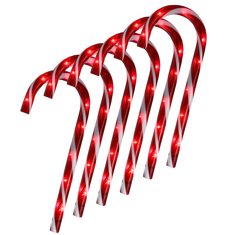 Northlight Twinkling Outdoor Candy Cane Pathway Markers Set of 6, Red