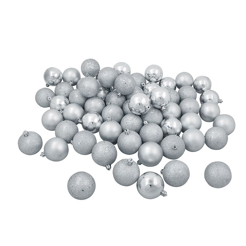 60ct Silver Splendor Shatterproof Christmas Ball Ornaments, White