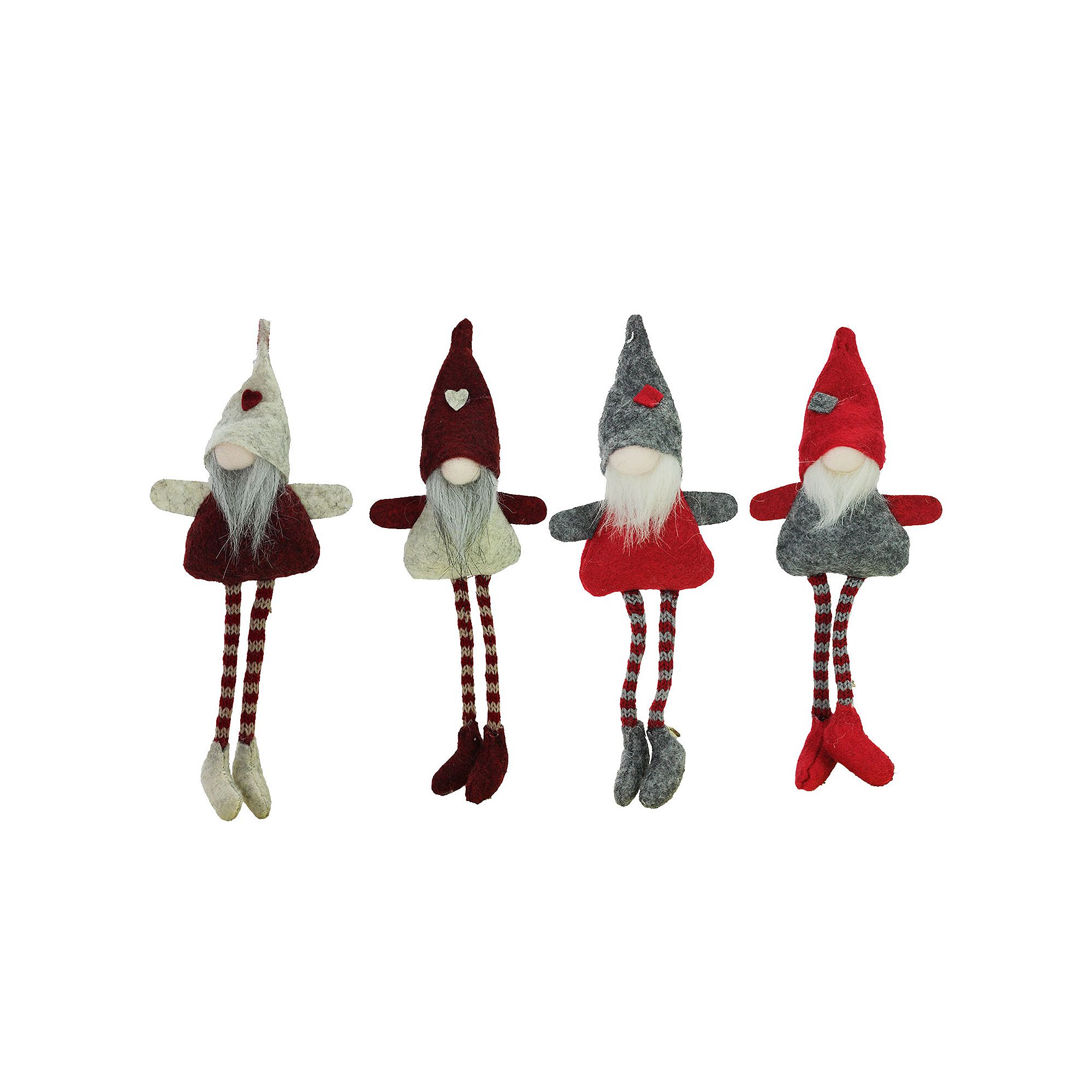 Northlight Seasonal Plush Gnome Christmas Ornament 4-piece Set, Gray