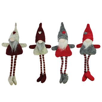 Northlight Seasonal Plush Gnome Christmas Ornament 4 pc Set