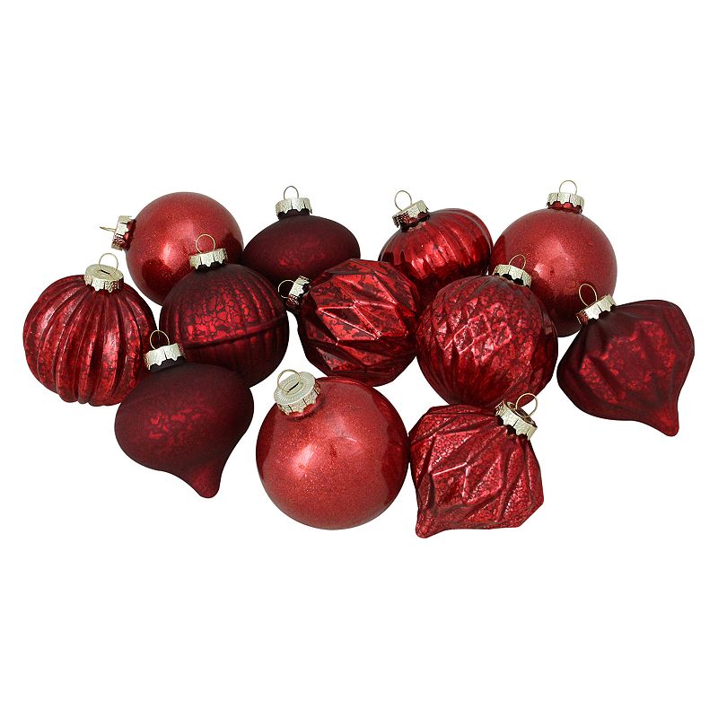 Northlight Seasonal Red Ball & Teardrop Christmas Ornament 12-piece Set