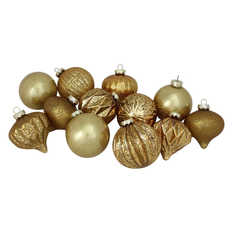 Northlight Seasonal Gold Ball & Teardrop Christmas Ornament 12-piece Set, Y