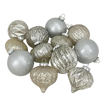 Northlight Seasonal Silver Ball & Teardrop Christmas Ornament 12 pc Set