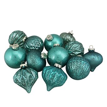 Northlight Seasonal Turquoise Green Ball & Teardrop Christmas Ornament 12 pc Set