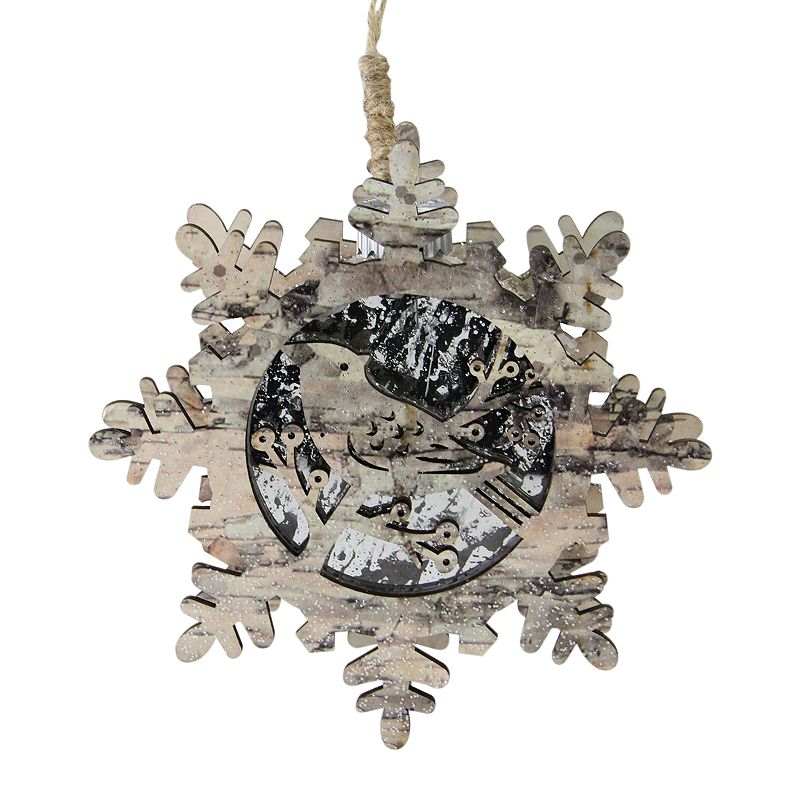Northlight 6" Pre-Lit Snowflake with Bird Christmas Ornament, White