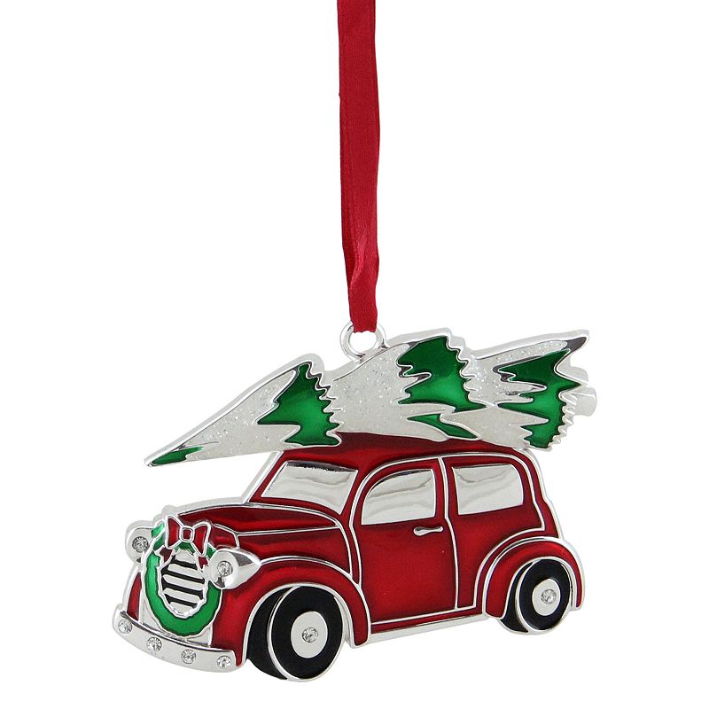Northlight Seasonal Red Car & Wreath Christmas Ornament, White