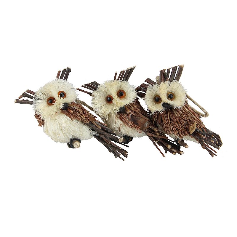 Northlight Seasonal Sisal Owl Christmas Ornament 3-piece Set, Brown