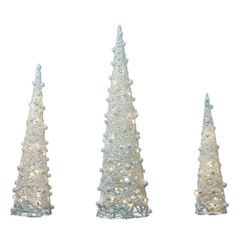 Northlight Seasonal White and Silver Glittered Cone Trees (Set of 3)