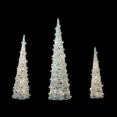 Northlight Seasonal White and Silver Glittered Cone Trees (Set of 3)