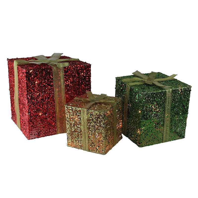 Northlight Seasonal 3-Piece Glittering Gift Box Set Lighted Christmas Outdo
