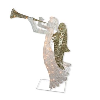 Northlight Seasonal Lighted Glittered Silver and Gold Trumpeting Angel Christmas Outdoor Decoration