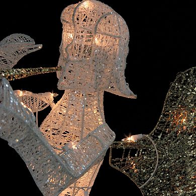 Northlight Seasonal Lighted Glittered Silver and Gold Trumpeting Angel Christmas Outdoor Decoration