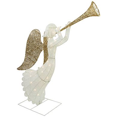 Northlight Seasonal Lighted Glittered Silver and Gold Trumpeting Angel Christmas Outdoor Decoration