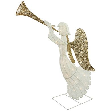Northlight Seasonal Lighted Glittered Silver and Gold Trumpeting Angel Christmas Outdoor Decoration