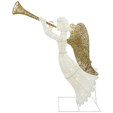 Northlight Seasonal Lighted Glittered Silver and Gold Trumpeting Angel Christmas Outdoor Decoration