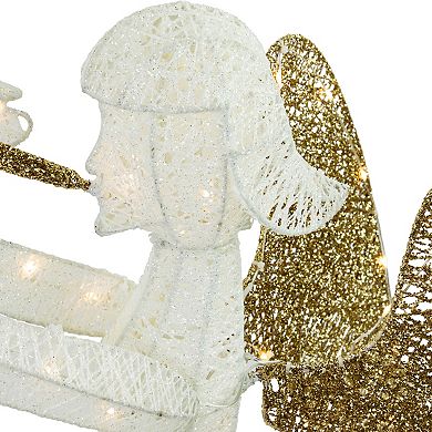 Northlight Seasonal Lighted Glittered Silver and Gold Trumpeting Angel Christmas Outdoor Decoration