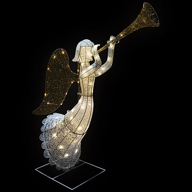 Northlight Seasonal Lighted Glittered Silver and Gold Trumpeting Angel Christmas Outdoor Decoration
