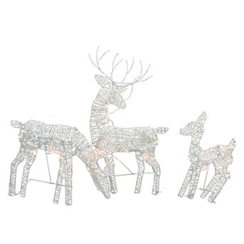Northlight Seasonal Set of 3 White Glittered Doe Fawn and Reindeer Lighted Christmas Outdoor Decoration