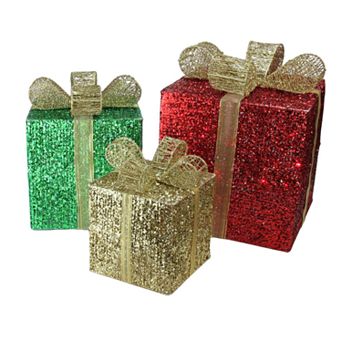 Northlight Seasonal Set of 3 Lighted Glistening Prismatic Gift Box Christmas Outdoor Decoration