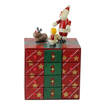 Northlight Seasonal Red and Green Decorative Elegant Advent Storage Calendar Box