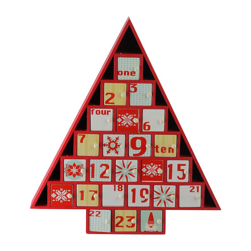 Northlight Seasonal Rustic Red and White Christmas Tree Shaped Advent Calen