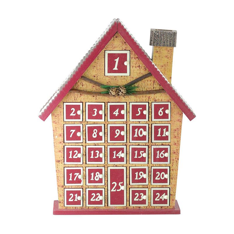Northlight Seasonal Rustic Burgundy and Brown House with Chimney Advent Cal