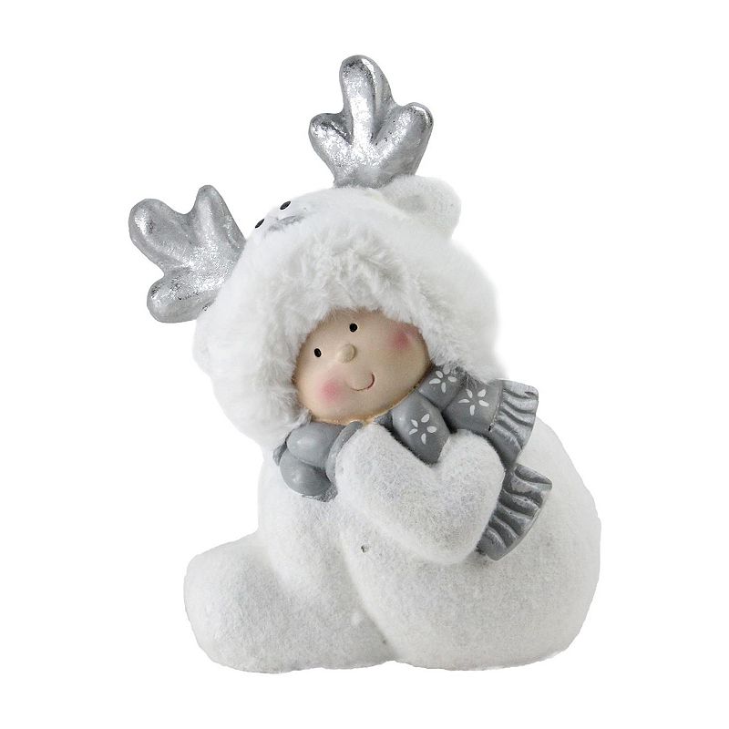 Northlight Seasonal Smiling Child in White Reindeer Snow Suit Christmas Tab