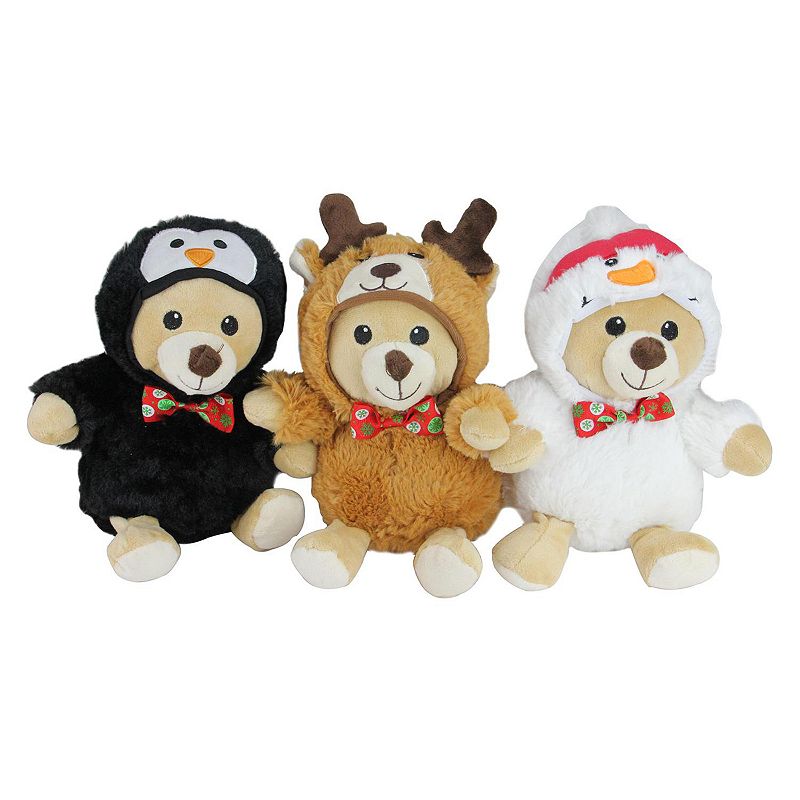 Northlight Seasonal Set of 3 Plush Teddy Bear Stuffed Animal Figures in Chr