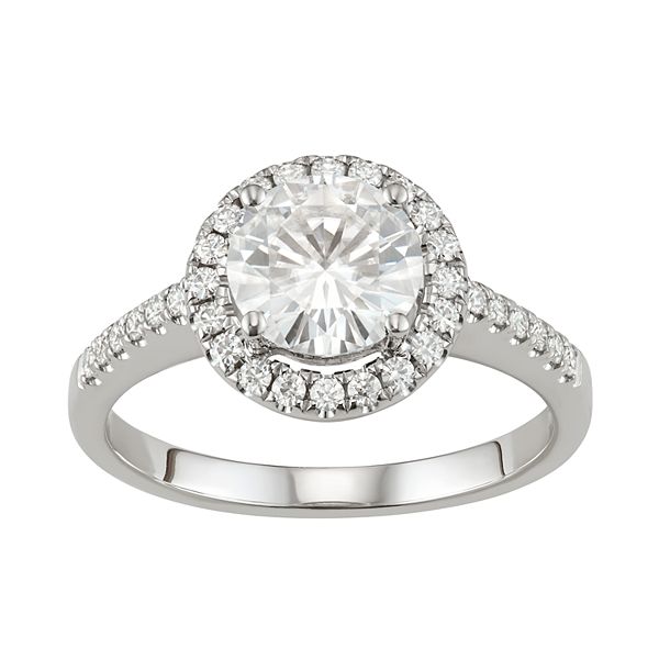 14K White Gold Lab-Created Moissanite 1 3/4 Carat T.W. Round Halo Ring